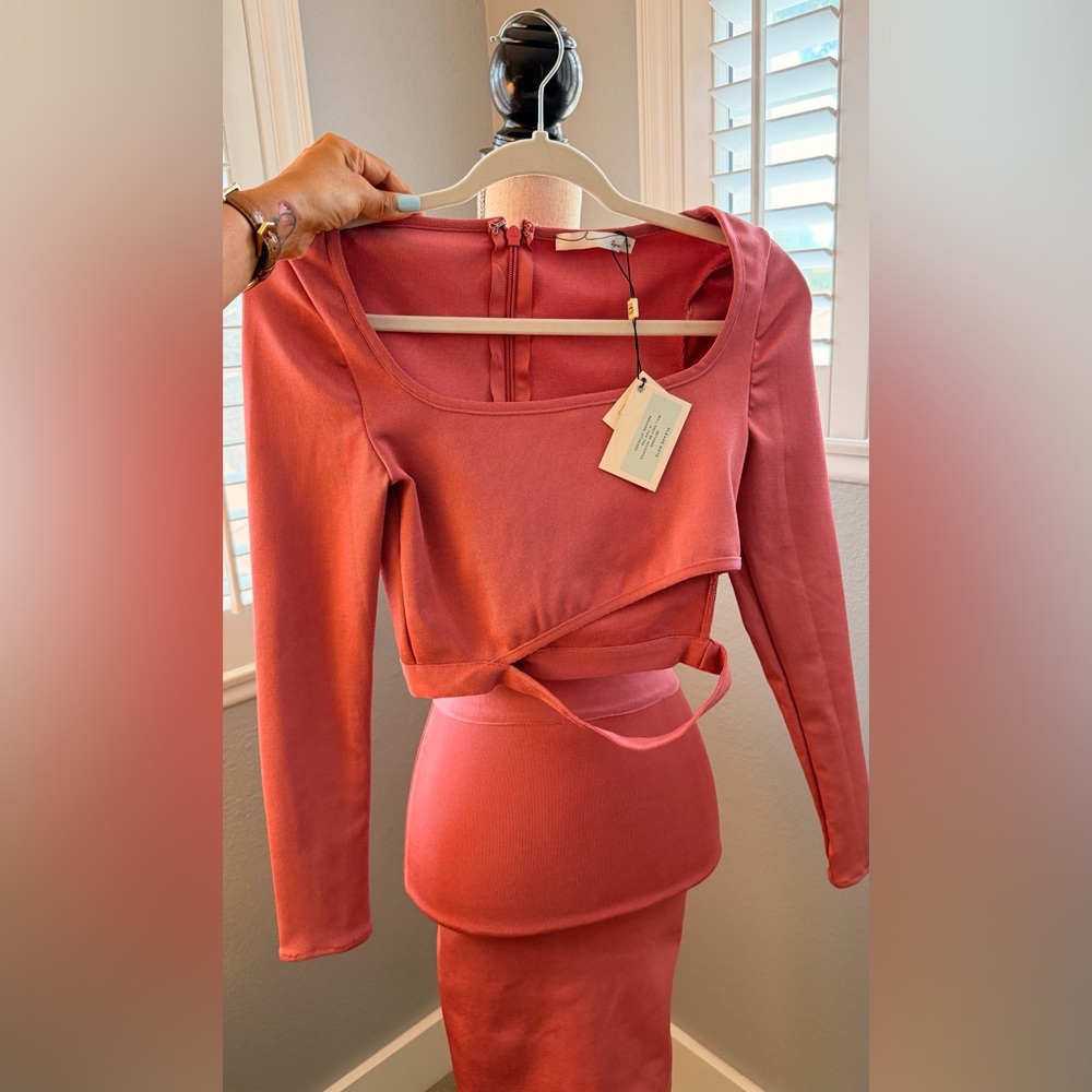 Cropped Wrap-Front Skirt Set in Rust Pink